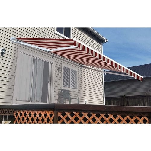 Aleko Motorized Retractable Patio Awning 16 x 10 Feet Multi Striped Red - AWM16X10MSRED19-AP