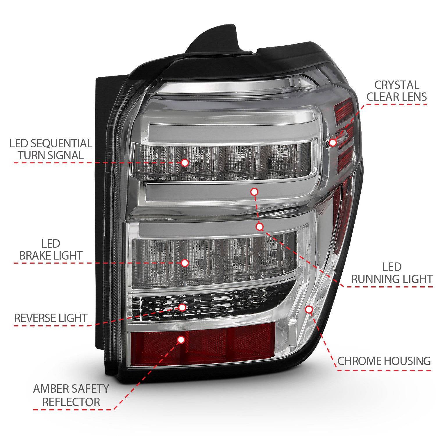 Anzo Rear Tail Light Chrome Housing Clear Lens | 2014-2023 Toyota 4runner - 311313