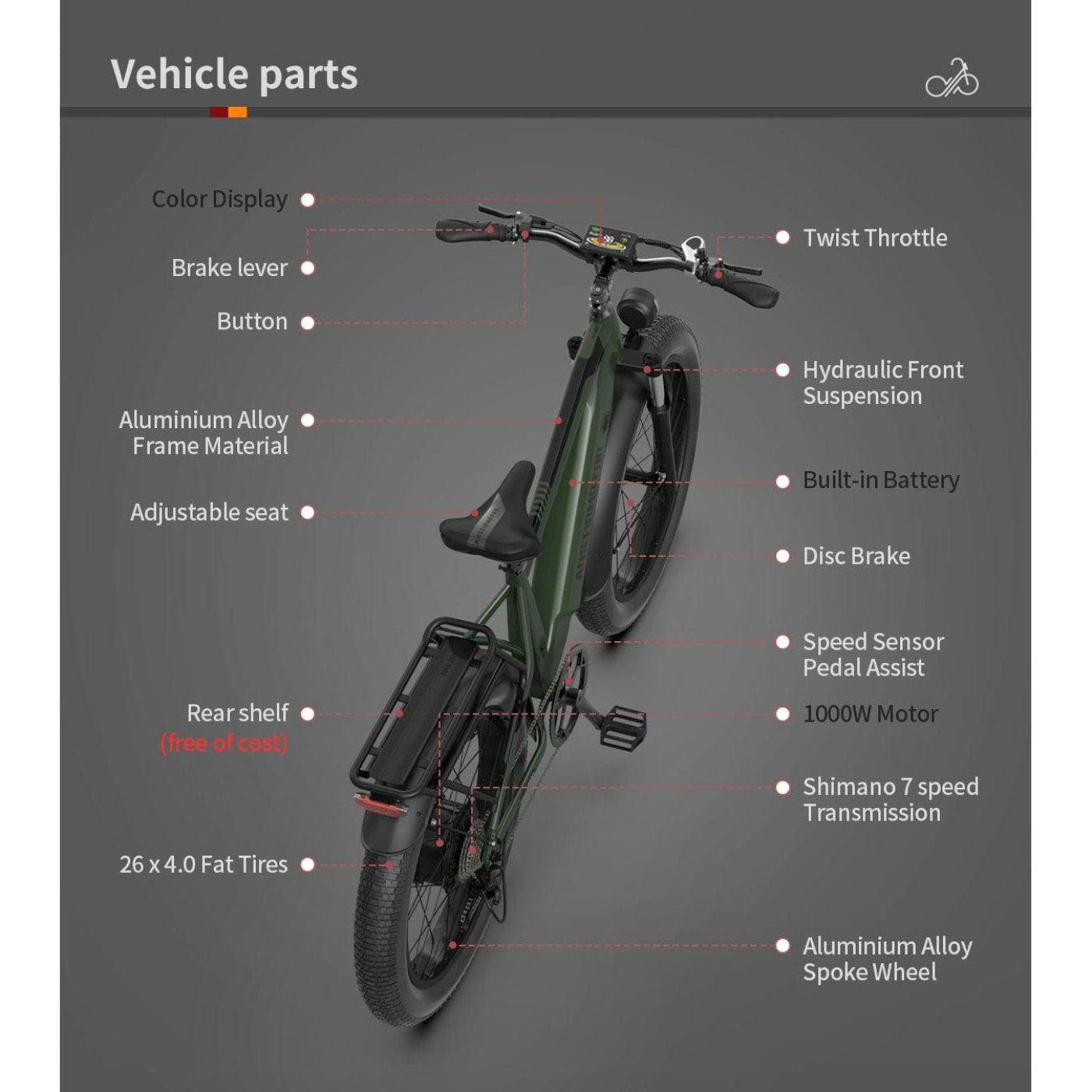 Aostirmotor KING 1000W 52V All-Terrain Fat Tire Electric Bike