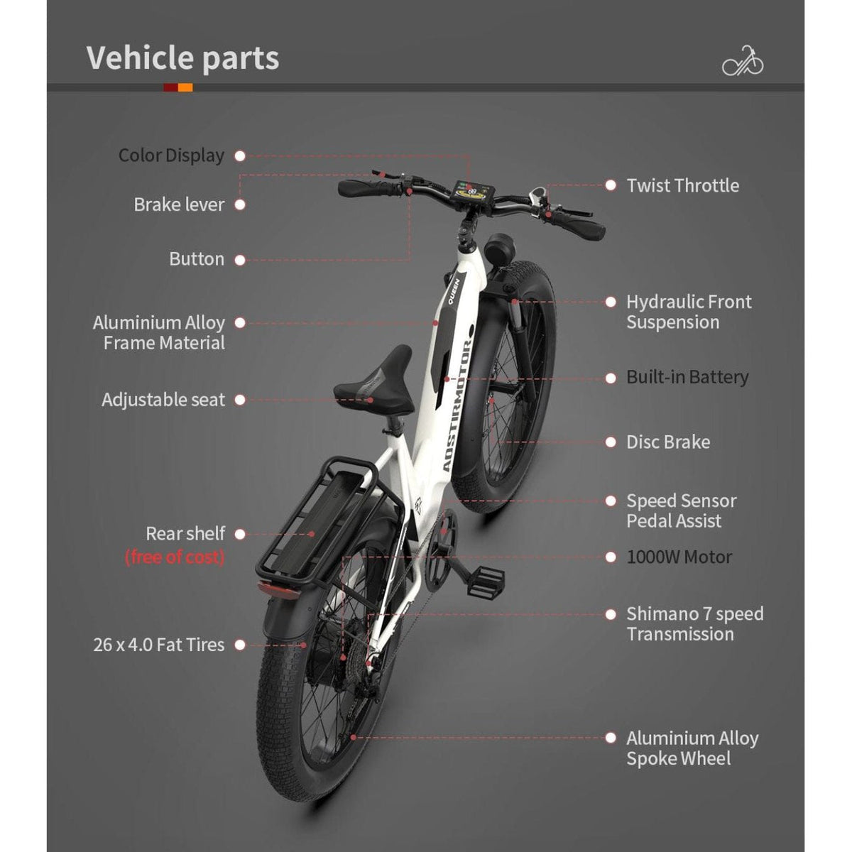 Aostirmotor QUEEN 1000W 52V All Terrain Step-Thru Fat Tire Electric Bike