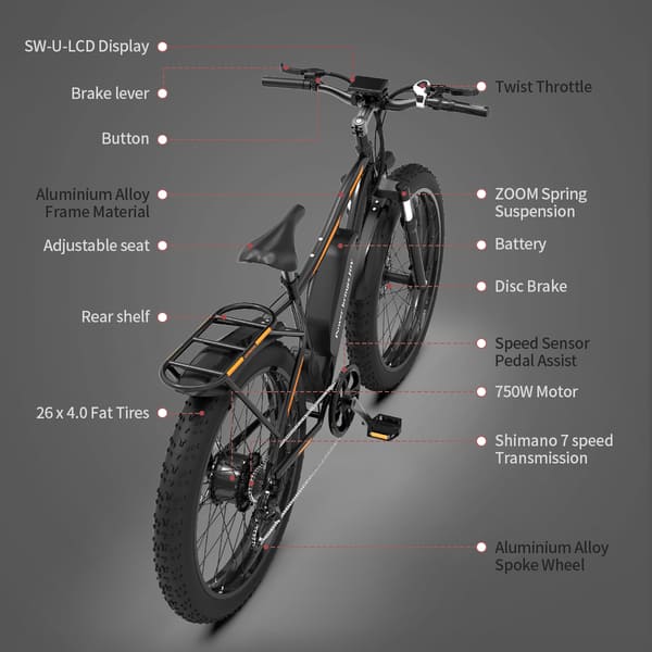 Aostirmotor S07-B 48V/13Ah 750W Fat Tire Electric Mountain Bike