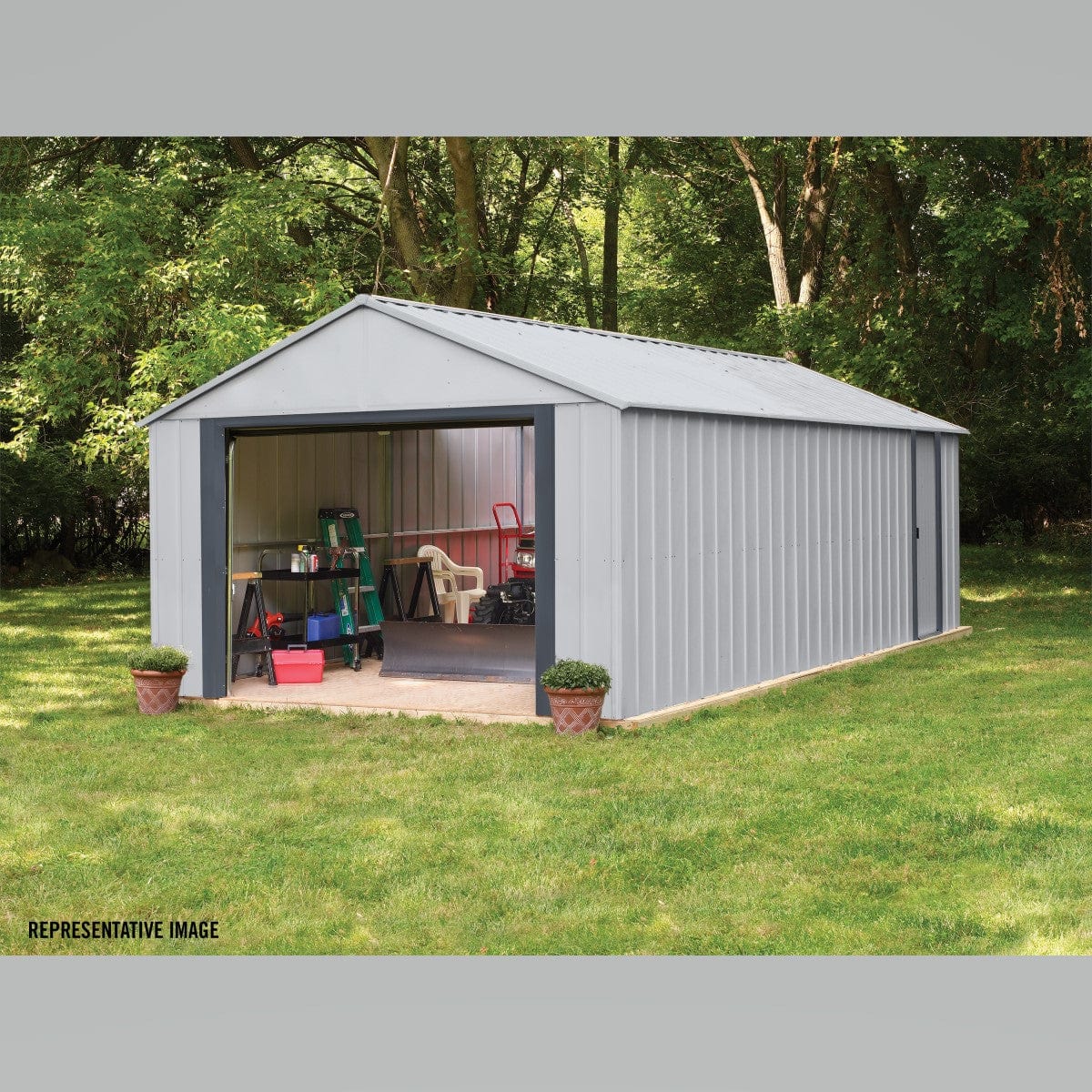 Arrow | Murryhill 12 ft. Wide Garage, Steel Storage Building, Prefab Storage Shed, Flute Grey