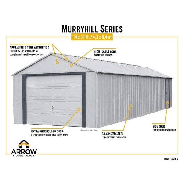 Arrow | Murryhill 14x31 ft. Garage, Steel Storage Building, Prefab Storage Shed BGR1431FG