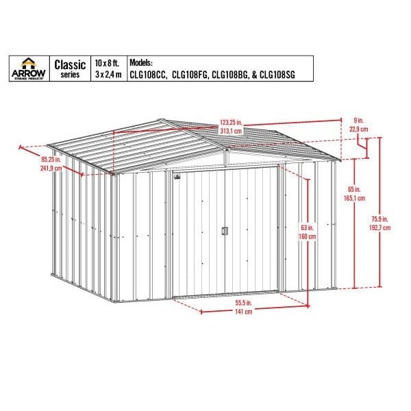 Arrow | Classic Steel Storage Shed, 10x8 ft., Sage Green CLG108SG