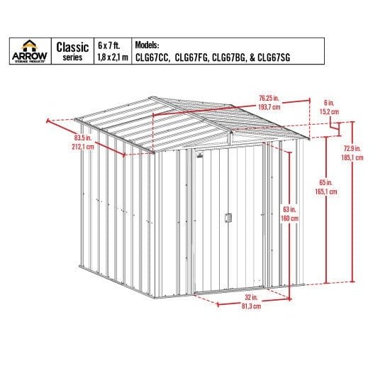 Arrow | Classic Steel Storage Shed, 6x7 ft., Sage Green CLG67SG