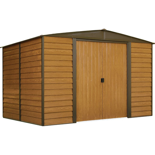 Arrow | Woodridge 10x8 ft. Steel Storage Shed Coffee/Woodgrain WR108