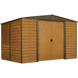 Arrow | Woodridge 10x8 ft. Steel Storage Shed Coffee/Woodgrain WR108