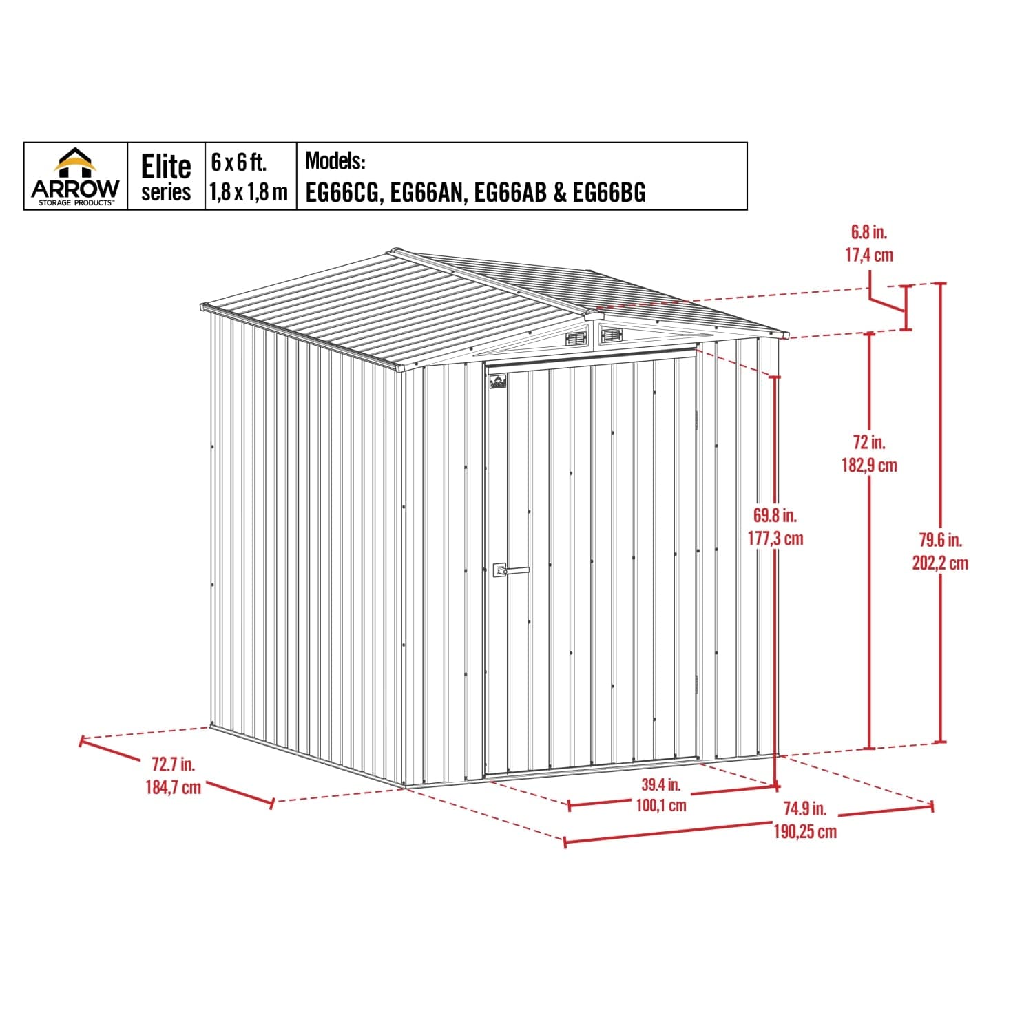 Arrow | Elite Steel Storage Shed, 6x6, ft. Cool Grey EG66CG