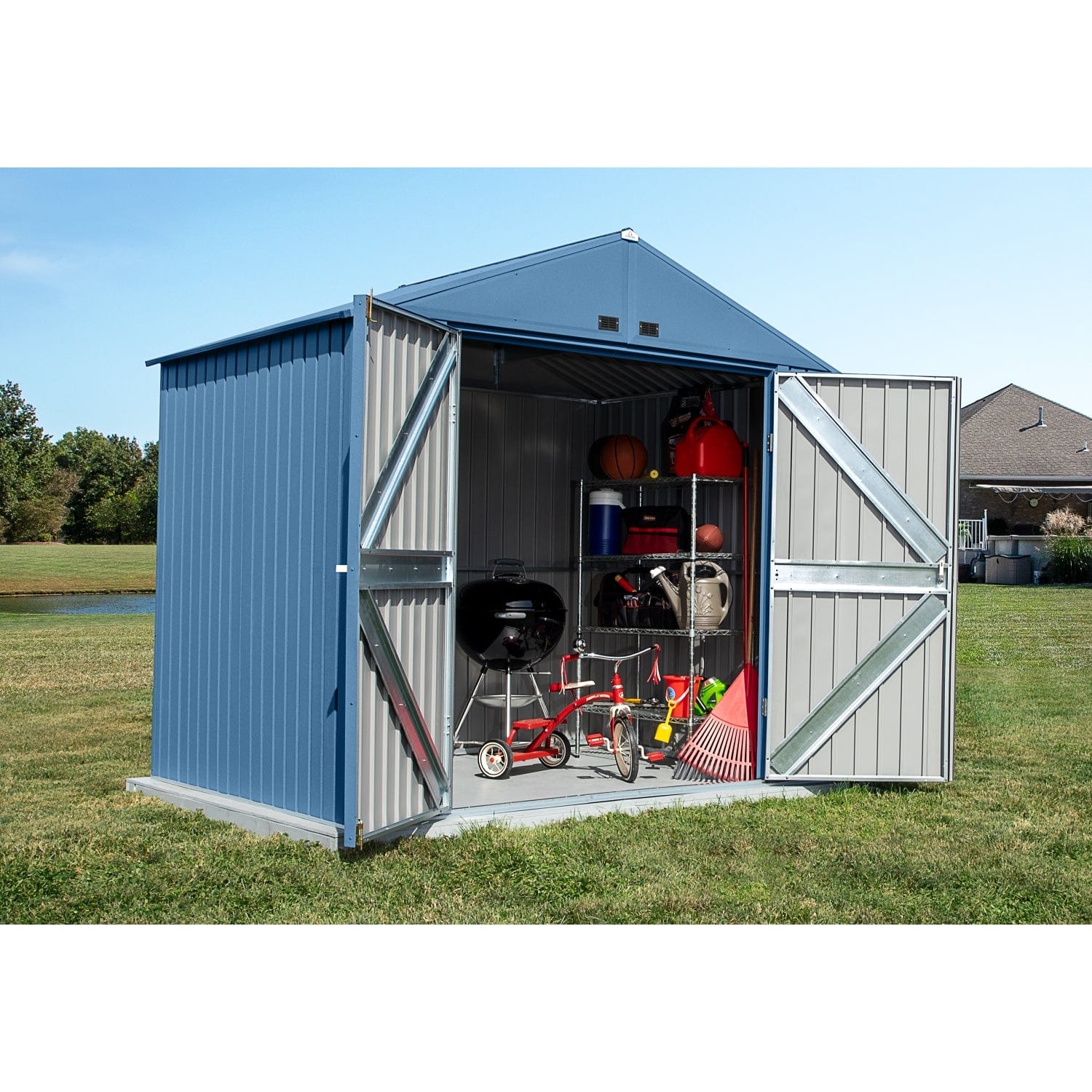 Arrow | Elite Steel Storage Shed, 8x6 ft. Blue Grey EG86BG