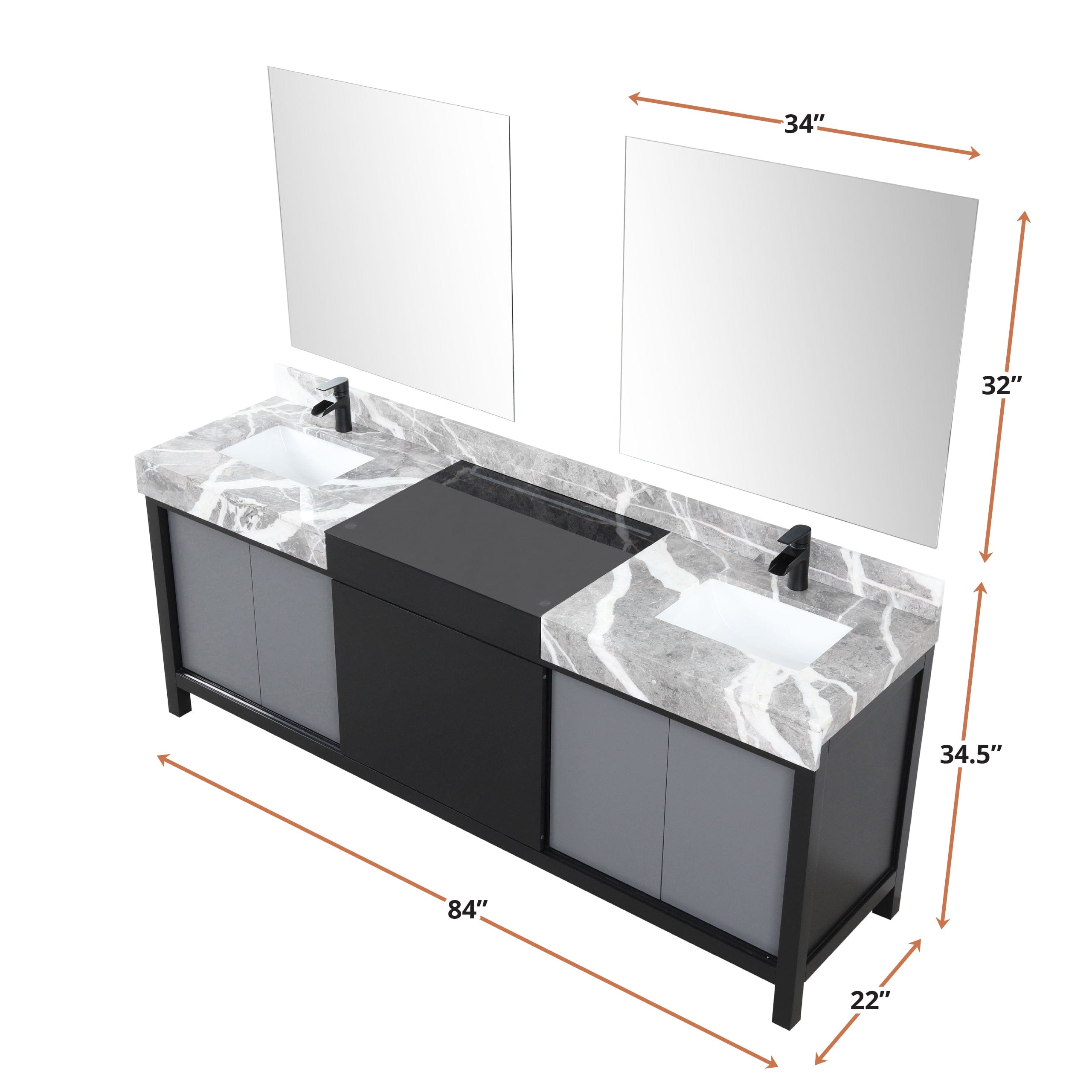 Zilara 84" Black and Grey Double Vanity - Backyard Provider