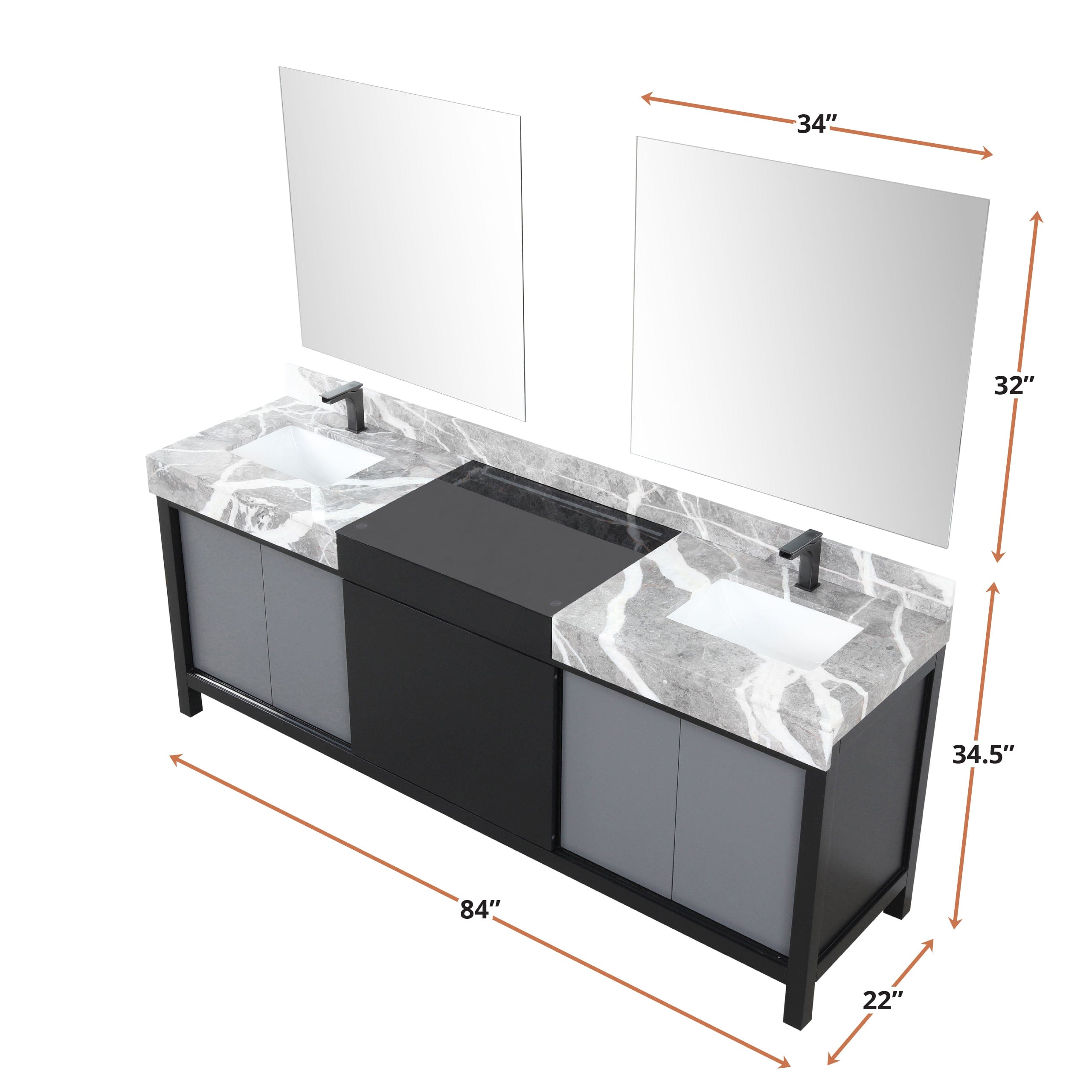 Zilara 84" Black and Grey Double Vanity - Backyard Provider