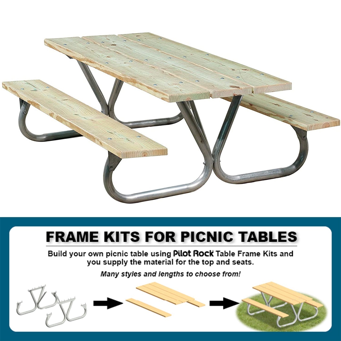 Pilot Rock 6' or 8' Outdoor Steel Non Tip Picnic Table Legs Kit (Frame Only) - 253215