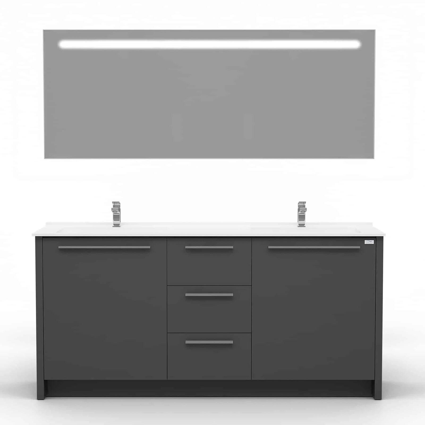 Casa Mare Nona 71 Glossy Gray Modern Double Sink Vanity and Sink Combo - Nona180GG-71-S