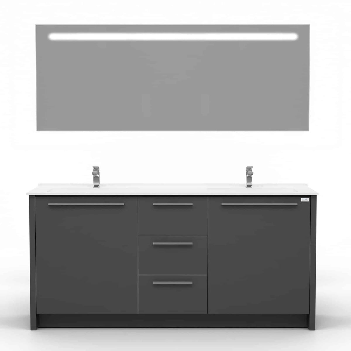 Casa Mare Nona 71 Glossy Gray Modern Double Sink Vanity and Sink Combo - Nona180GG-71-S