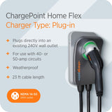 ChargePoint Home Flex Level 2 WiFi NEMA 14-50 Plug Electric Vehicle EV Charger - 235145