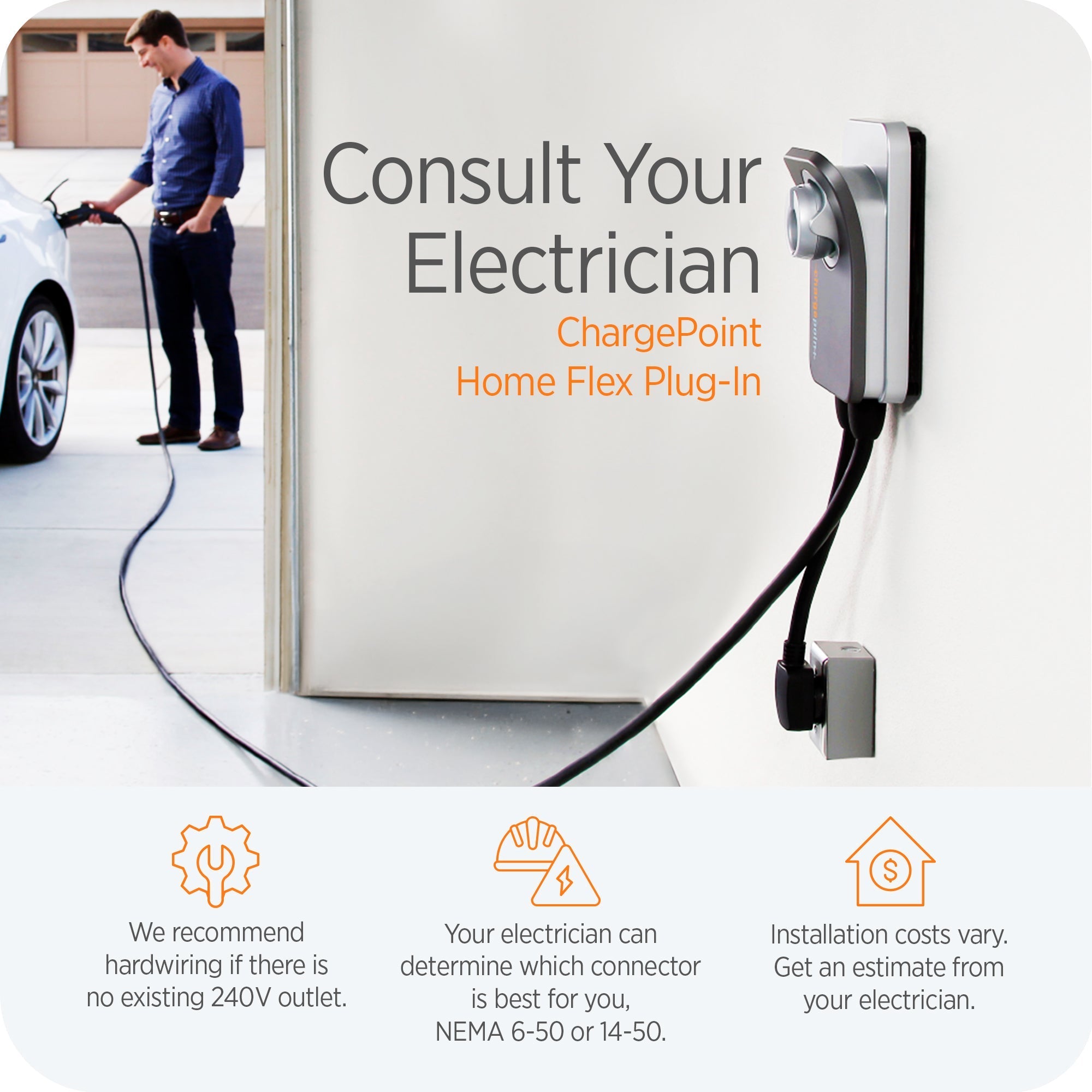 ChargePoint Home Flex Level 2 WiFi NEMA 6-50 Plug Electric Vehicle EV Charger - 235146