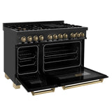 ZLINE Autograph 48 in. Gas Burner/Electric Oven Range in Black Stainless Steel and Champagne Bronze Accents, RABZ-48-CB