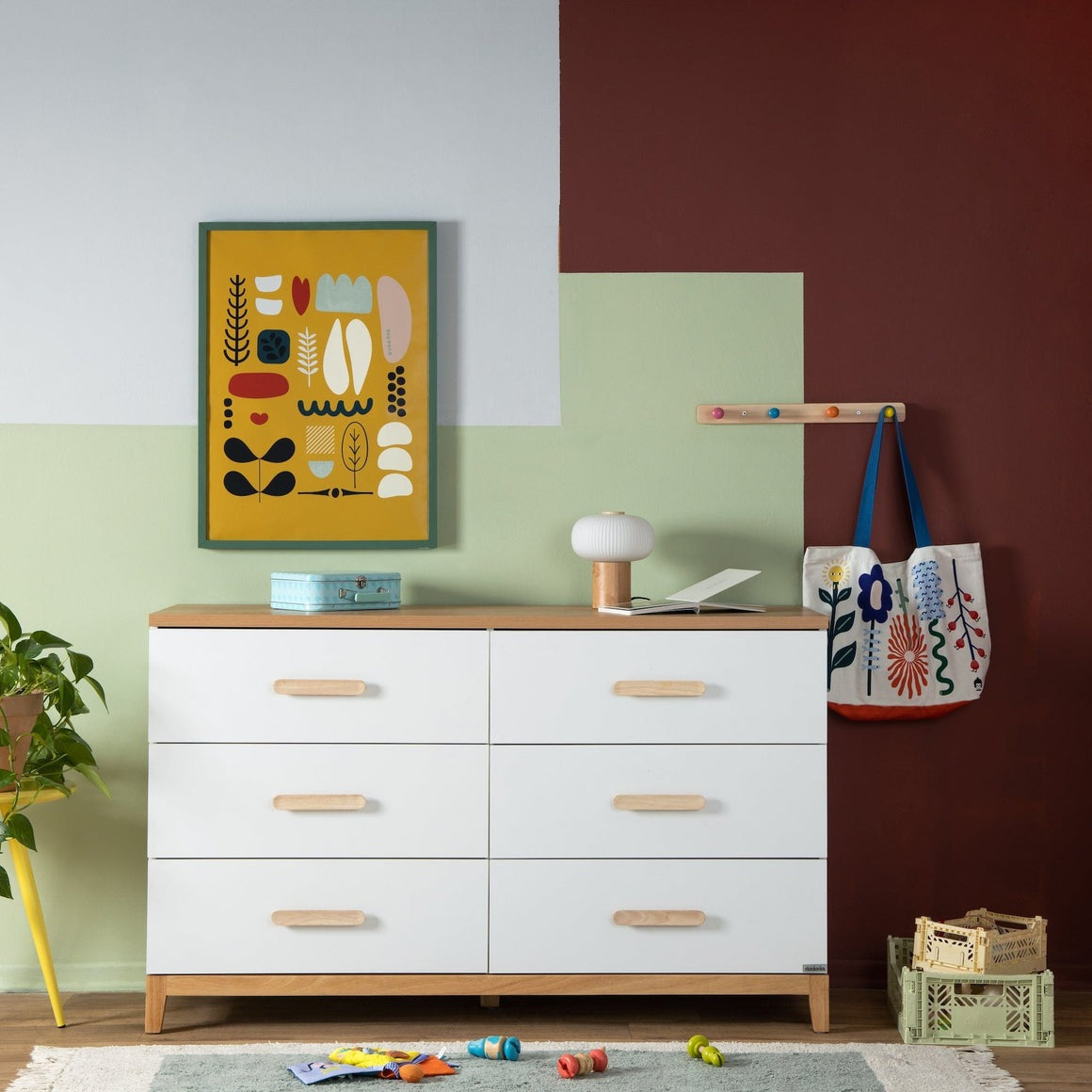 Dadada Lala Big 6-drawer dresser, white/red oak 2 boxes