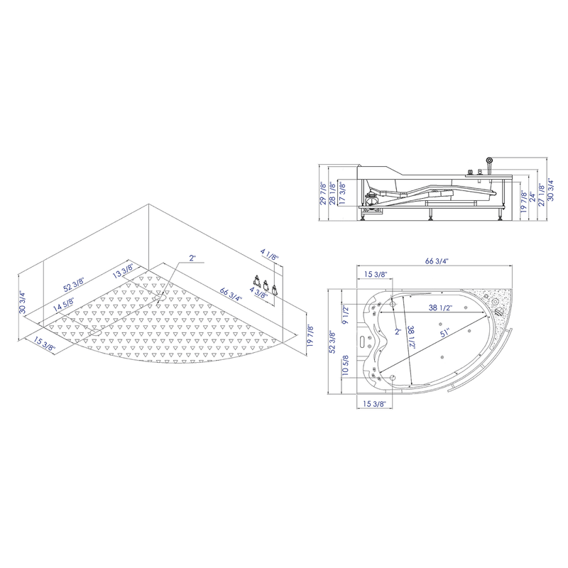 EAGO 5.5 ft Right Corner Acrylic White Whirlpool Bathtub for Two AM113ETL-R