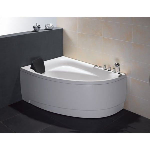 EAGO 59" Single Person Corner White Acrylic Whirlpool BathTub AM161-R