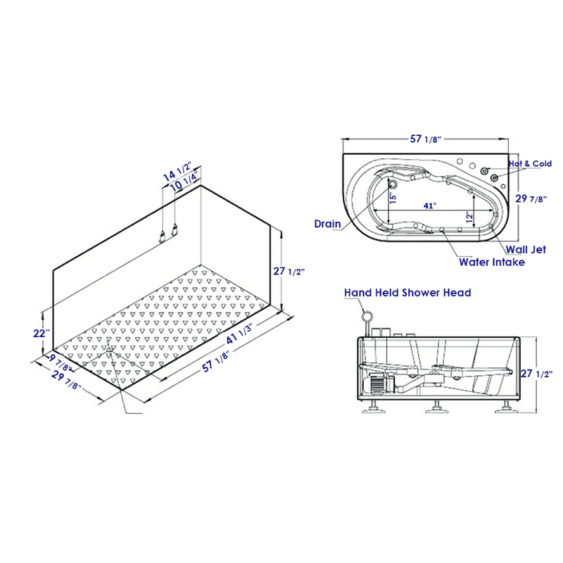 EAGO 57'' White Acrylic Corner Jetted Whirlpool Bathtub W/ Fixtures AM175-R