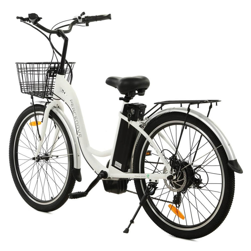 Ecotric 26inch Black Peacedove electric city bike with basket and rear rack - NS-PEA26LED-MB