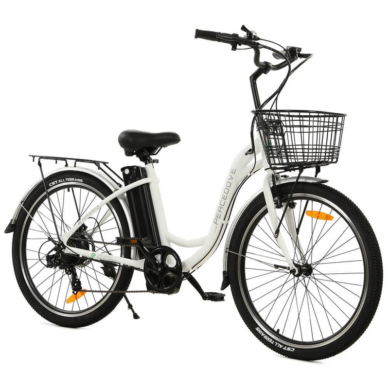 Ecotric 26inch Black Peacedove electric city bike with basket and rear rack - NS-PEA26LED-MB