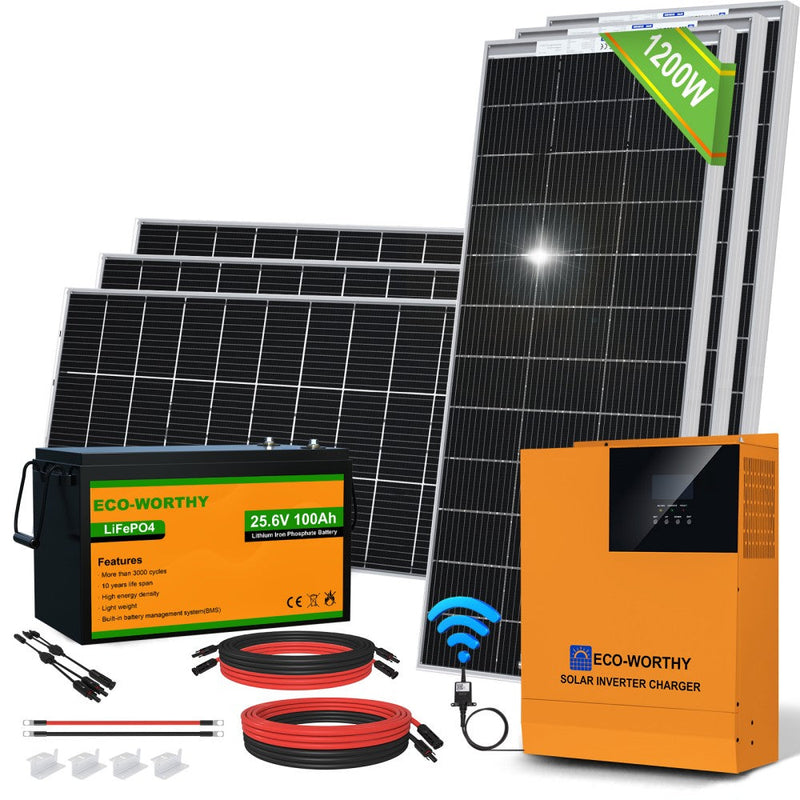 Eco-Worthy 1170W 24V 6x Bifacial 195W Complete MPPT Off Grid Solar Kit