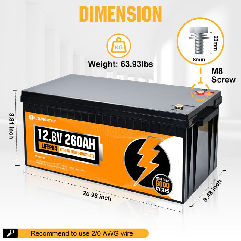 Eco-Worthy LiFePO4 12V 260Ah Lithium Iron Phosphate Battery