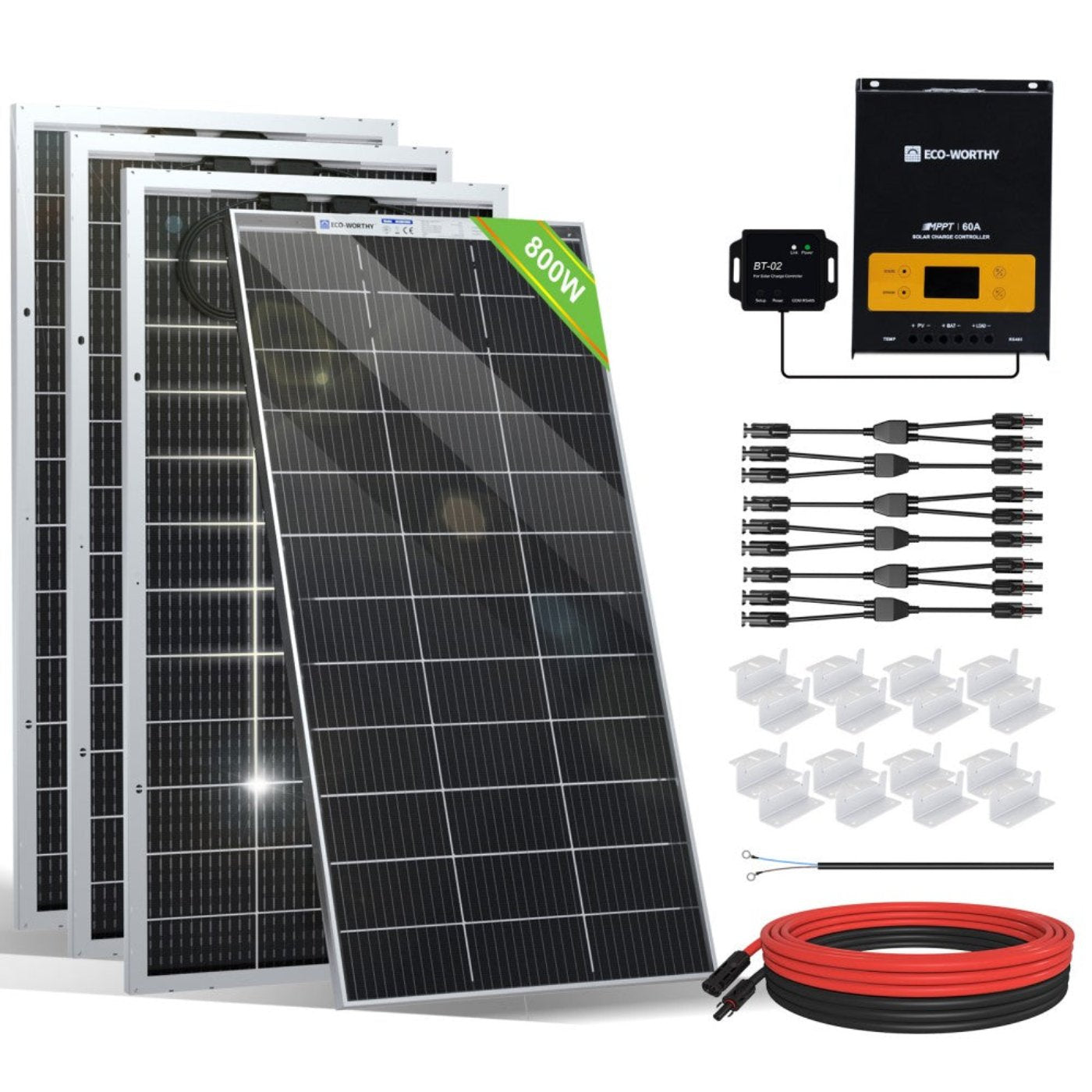 Eco-Worthy 780W 12V 4x Bifacial 195W Complete MPPT Off Grid Solar Kit