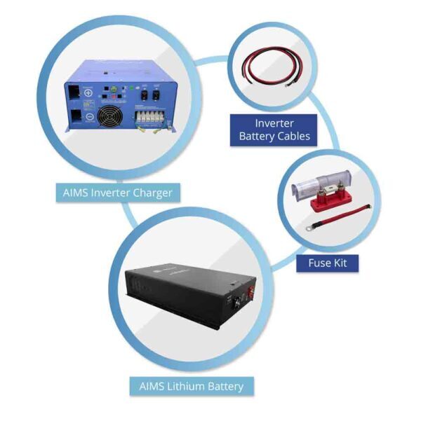 Aims Power 6000 Watt Pure Sine Inverter Charger & 24V Lithium Battery Off Grid/Back Up Kit