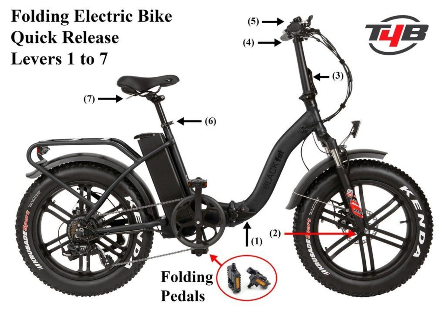 T4B 500W 48V/15.6AH Fat 2-Way Fat Tire Folding Electric Bike - EB-500WFATBLK
