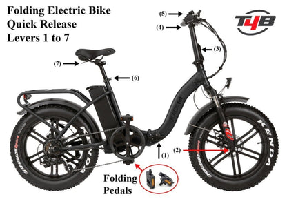 T4B 500W 48V/15.6AH Fat 2-Way Fat Tire Folding Electric Bike - EB-500WFATBLK