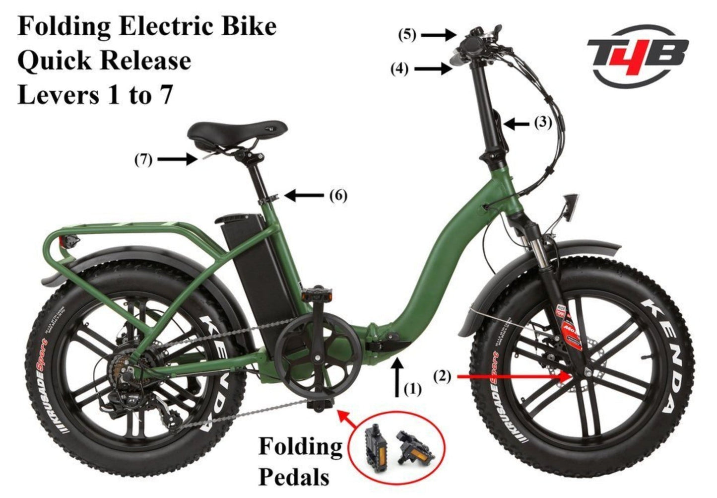 T4B 500W 48V/15.6AH Fat 2-Way Fat Tire Folding Electric Bike - EB-500WFATBLK