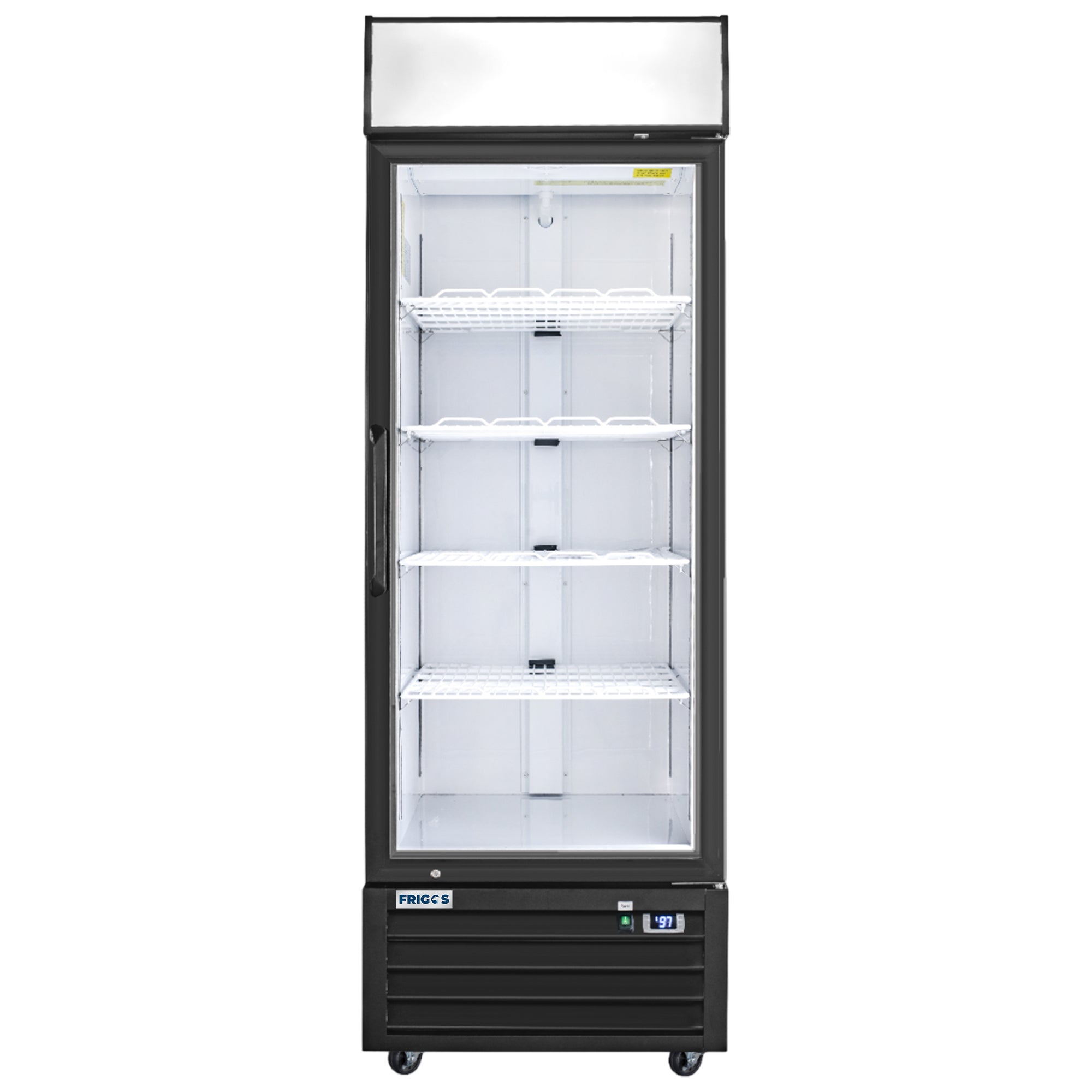 Frigos 27" Merchandiser Refrigerator, Black Swing Glass Door, LED Lighting, Aluminum Interior – FG-MR-1D-G