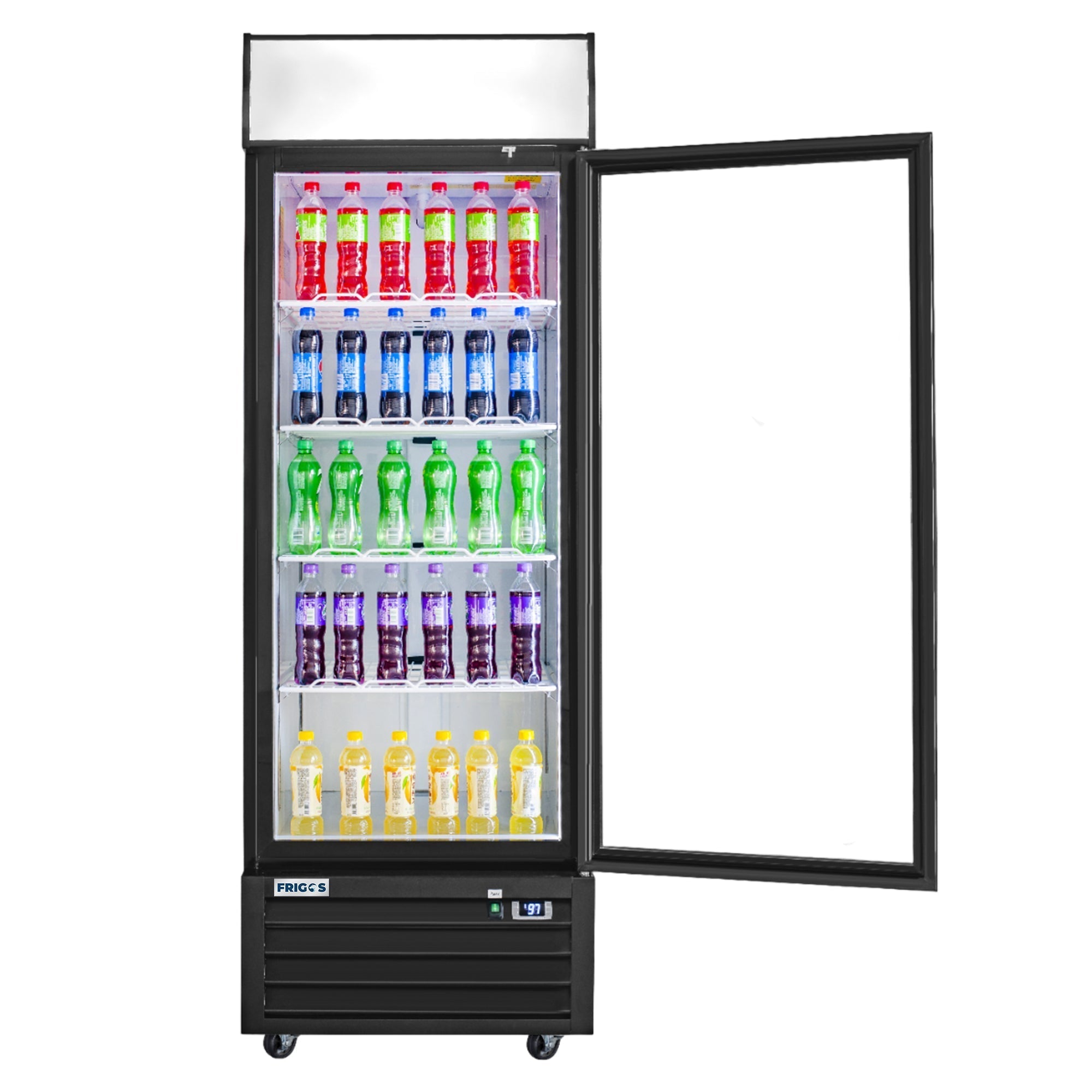 Frigos 27" Merchandiser Refrigerator, Black Swing Glass Door, LED Lighting, Aluminum Interior – FG-MR-1D-G