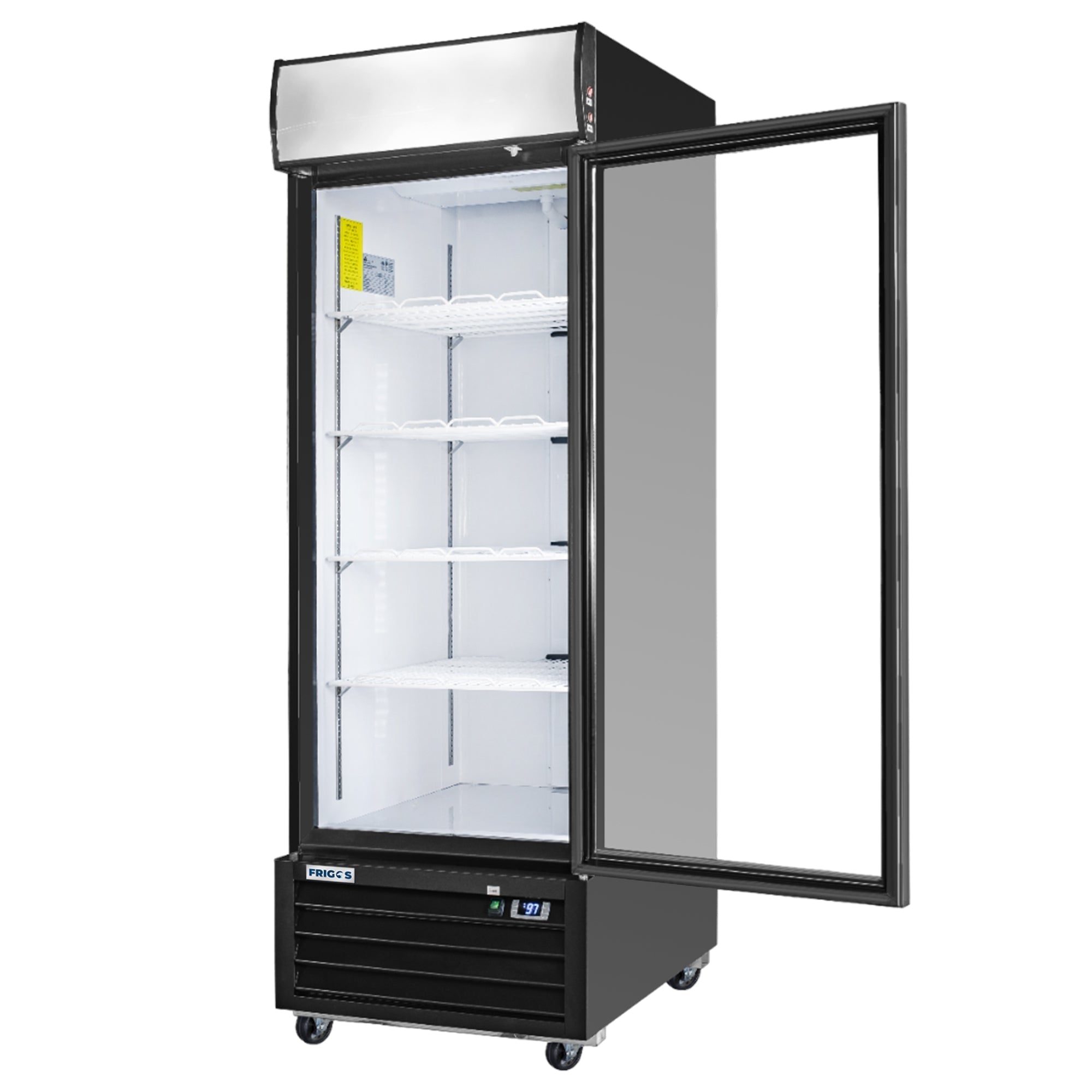Frigos 27" Merchandiser Refrigerator, Black Swing Glass Door, LED Lighting, Aluminum Interior – FG-MR-1D-G