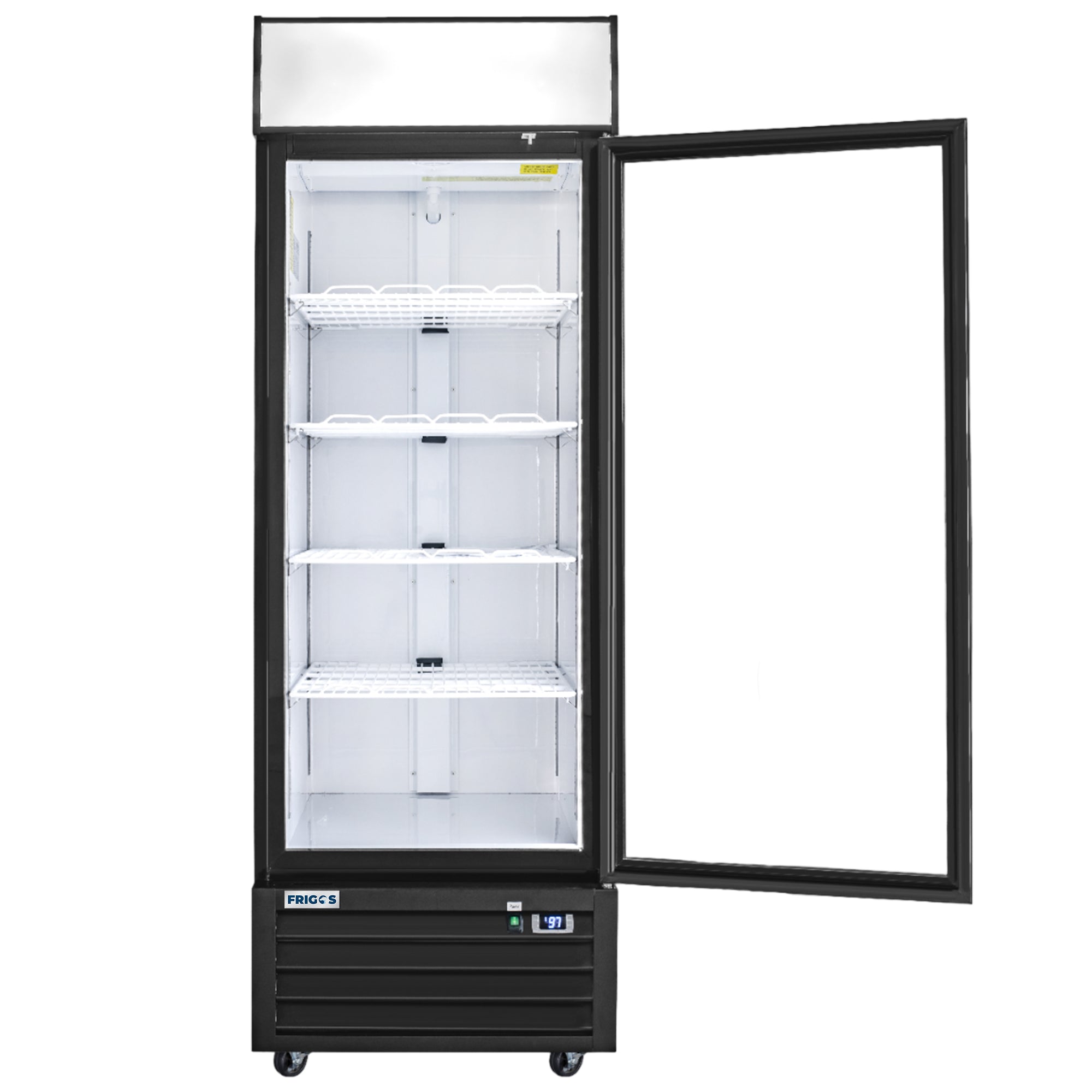 Frigos 27" Merchandiser Refrigerator, Black Swing Glass Door, LED Lighting, Aluminum Interior – FG-MR-1D-G
