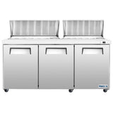 Frigos 72" Sandwich & Salad Prep Table Refrigerator, 3 Doors, Mega Top, Aluminum Interior, 304 Stainless Steel Floor - FG-SWPT-72-MT