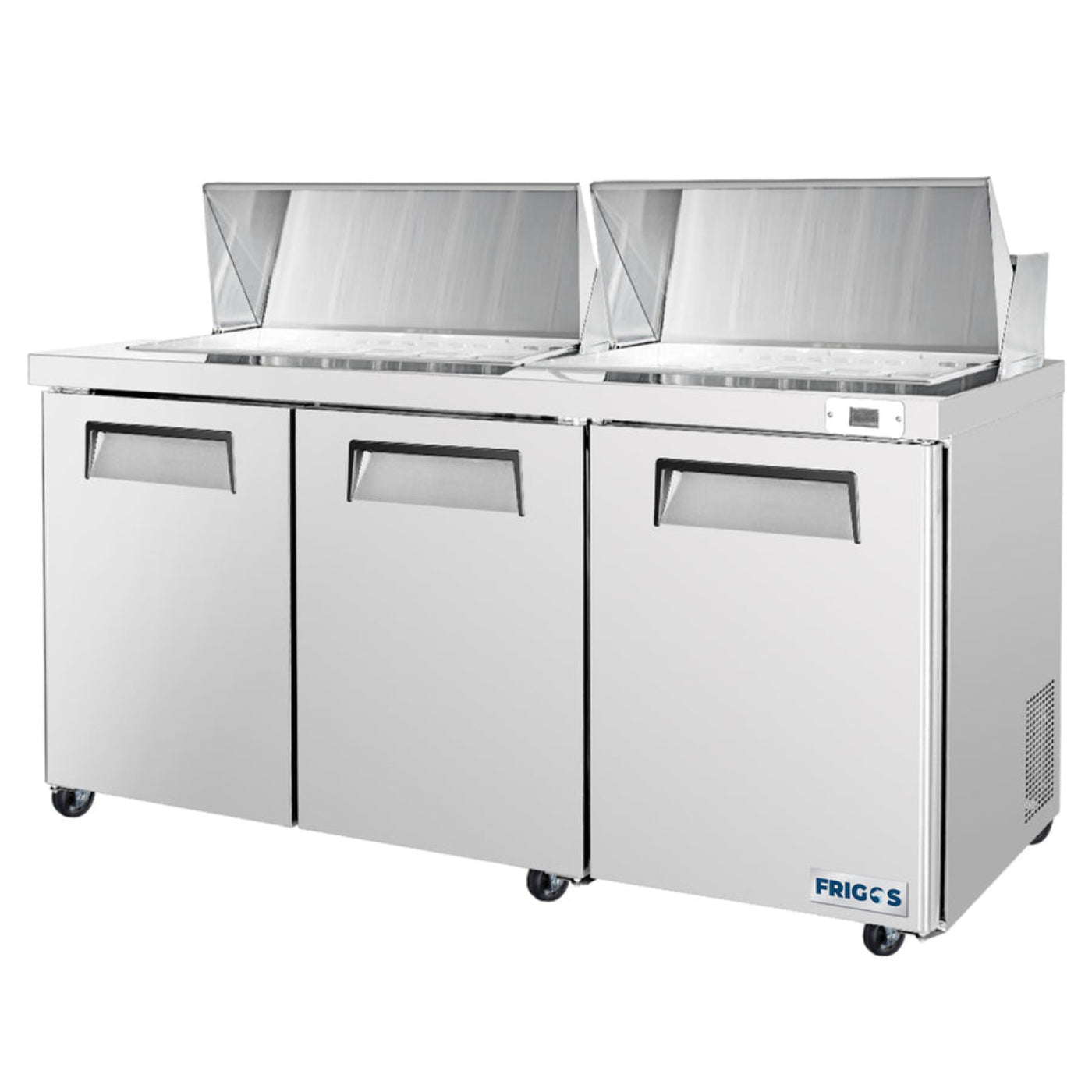 Frigos 72" Sandwich & Salad Prep Table Refrigerator, 3 Doors, Mega Top, Aluminum Interior, 304 Stainless Steel Floor - FG-SWPT-72-MT