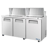 Frigos 72" Sandwich & Salad Prep Table Refrigerator, 3 Doors, Mega Top, Aluminum Interior, 304 Stainless Steel Floor - FG-SWPT-72-MT