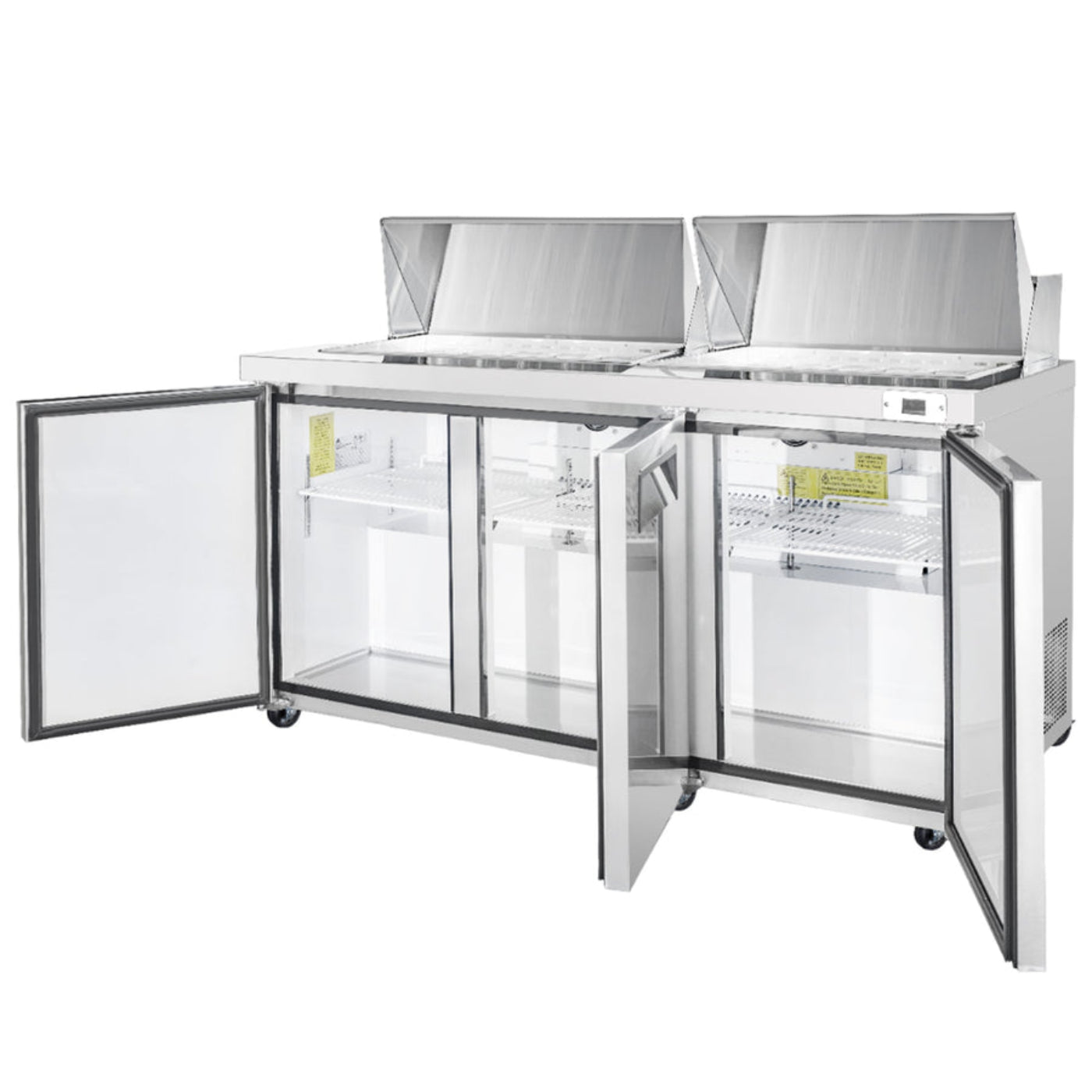 Frigos 72" Sandwich & Salad Prep Table Refrigerator, 3 Doors, Mega Top, Aluminum Interior, 304 Stainless Steel Floor - FG-SWPT-72-MT