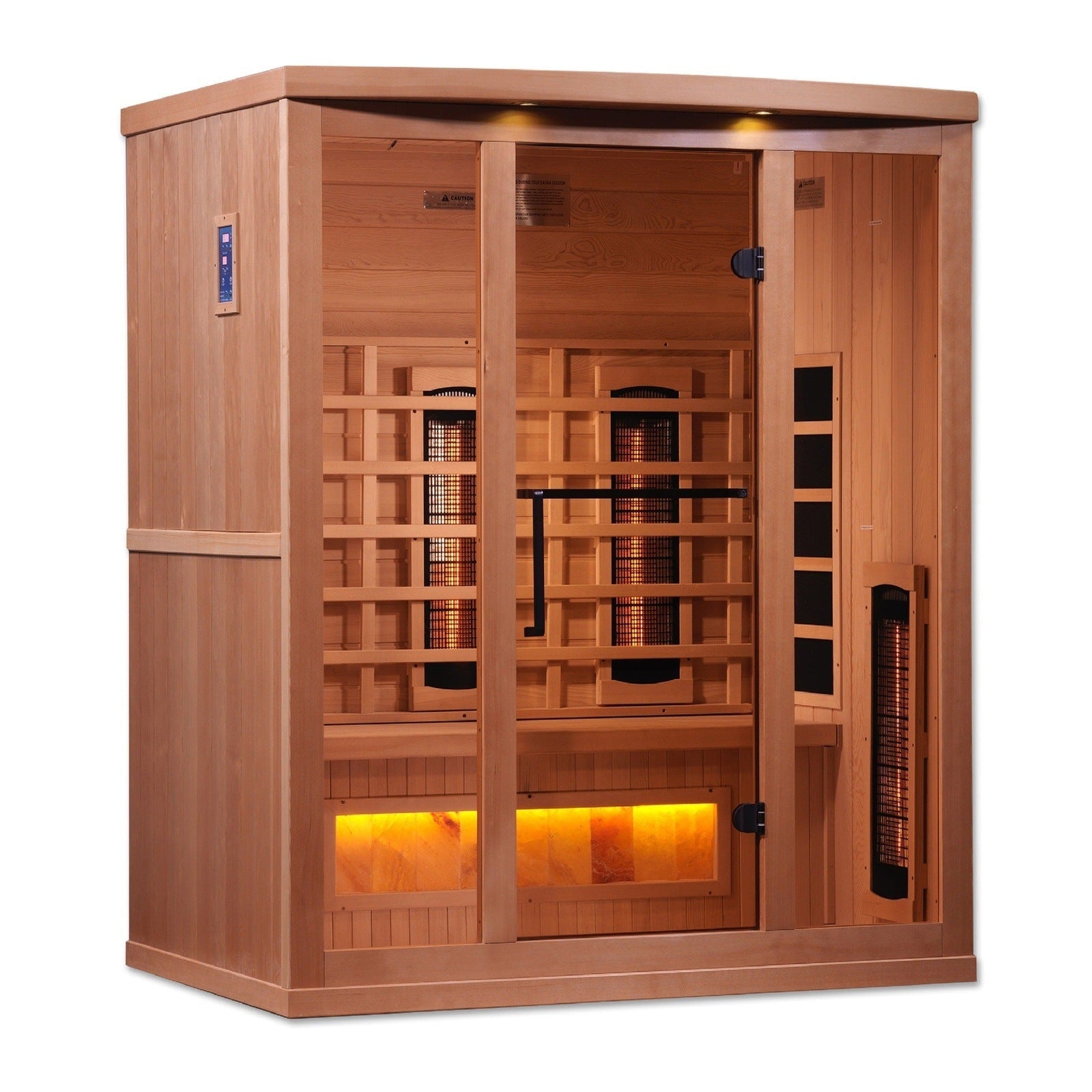 Golden Designs 3-Person Full Spectrum PureTech™ Near Zero EMF Infrared Sauna with Himalayan Salt Bar