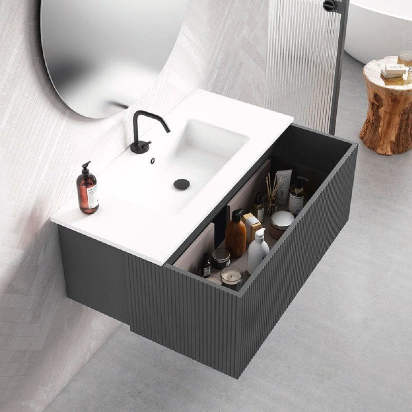 Lucena Bath 48" Bari Floating Vanity with Ceramic Sink in White, Grey, Green or Navy - Backyard Provider