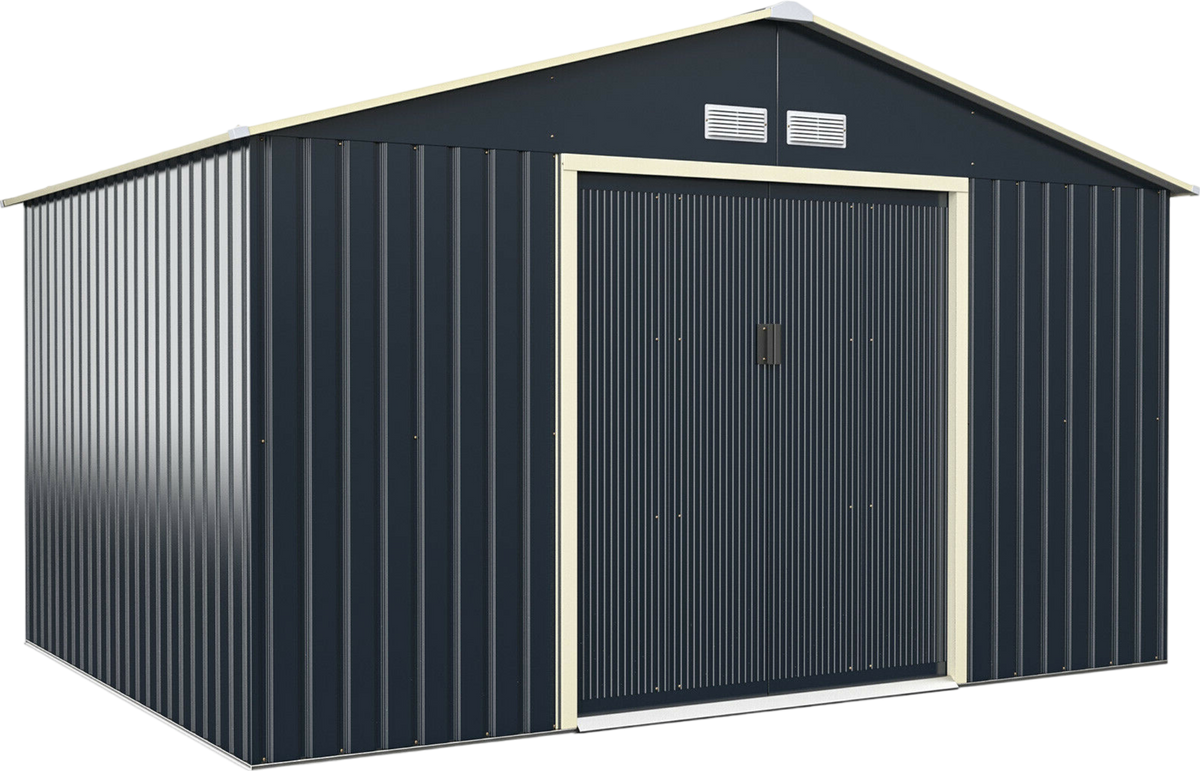 Costway Metal Storage Shed 11' x 8' with Sliding Double Lockable Doors New - GT3733GR+