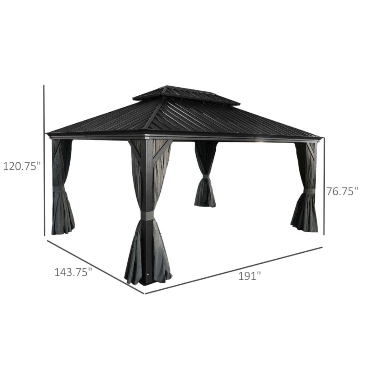 Outsunny 12x16 Hardtop Gazebo with Aluminum Frame - 84C-204V01CG