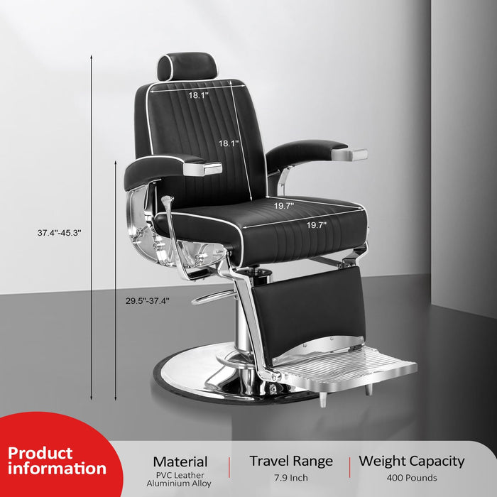 OmySalon BC1411 Sleek Heavy Duty Hydraulic Reclining Barber Chair - A1647G59000612+A1647G59000613