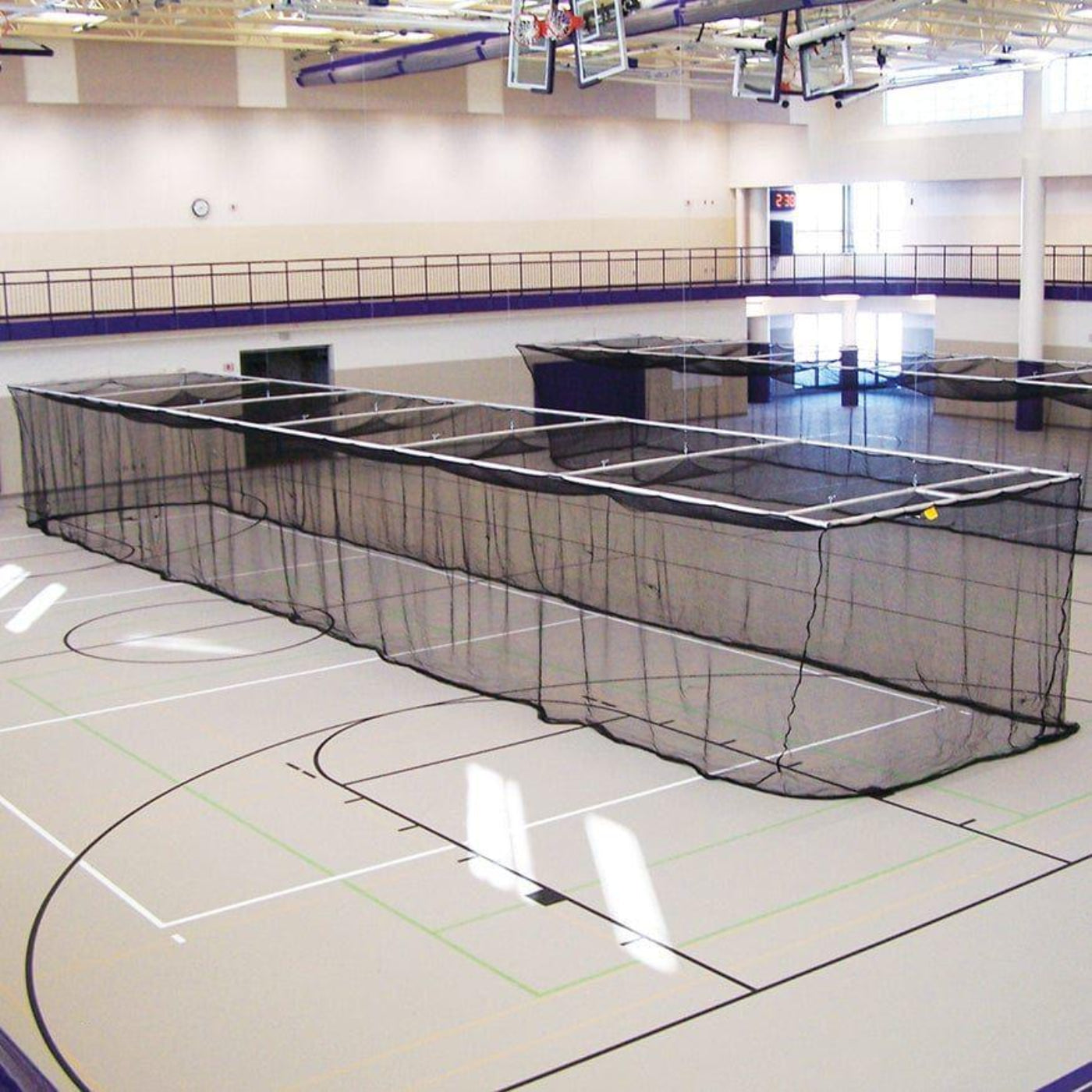Jaypro Batting Cages - Ceiling Suspended, Retractable (70'L x 12'W x 11'H) - BBC-700B