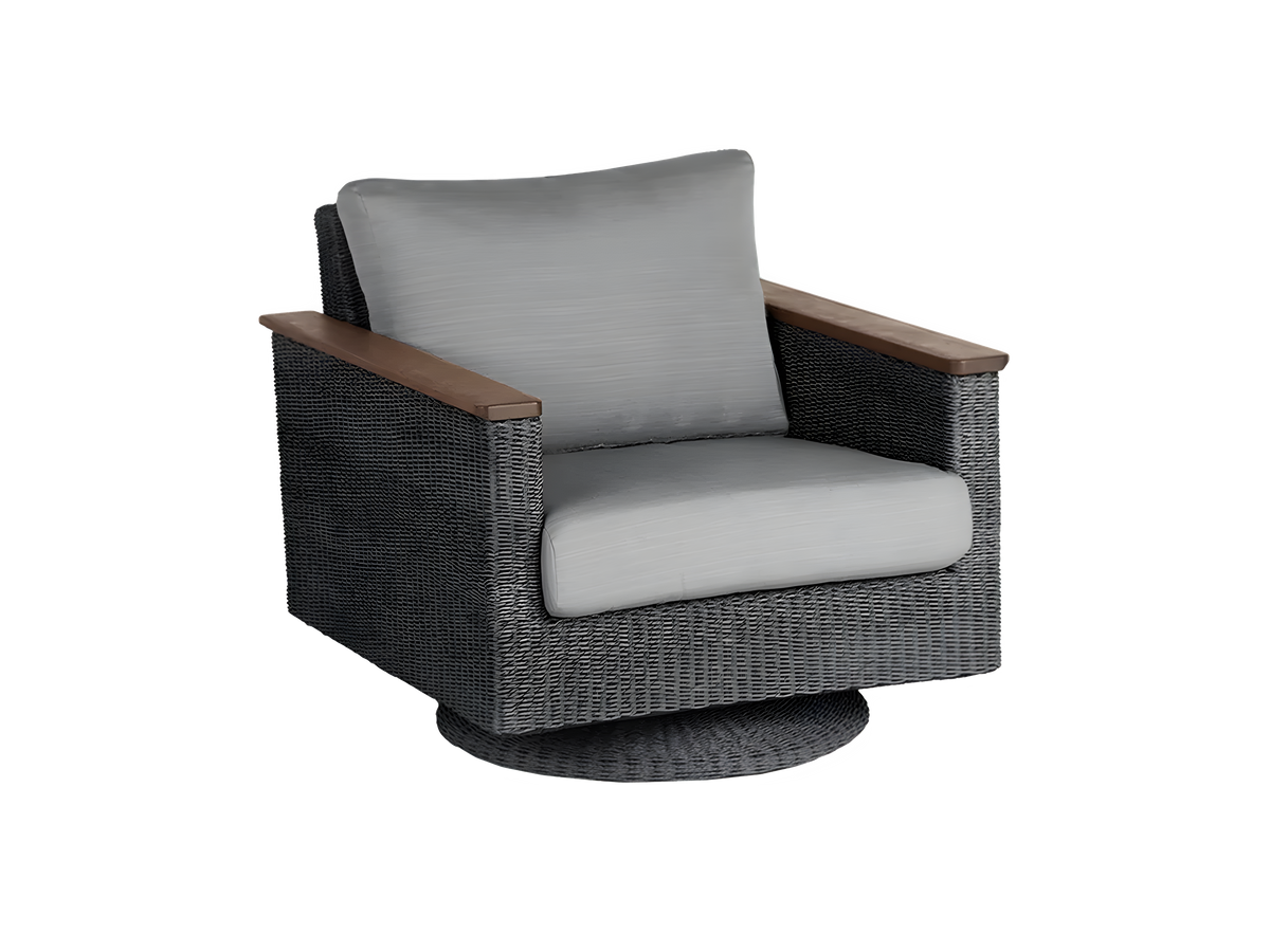 Jensen Outdoor Swivel Lounge Chair in Gray Weave with Bodhi Char Fabric - 12038901