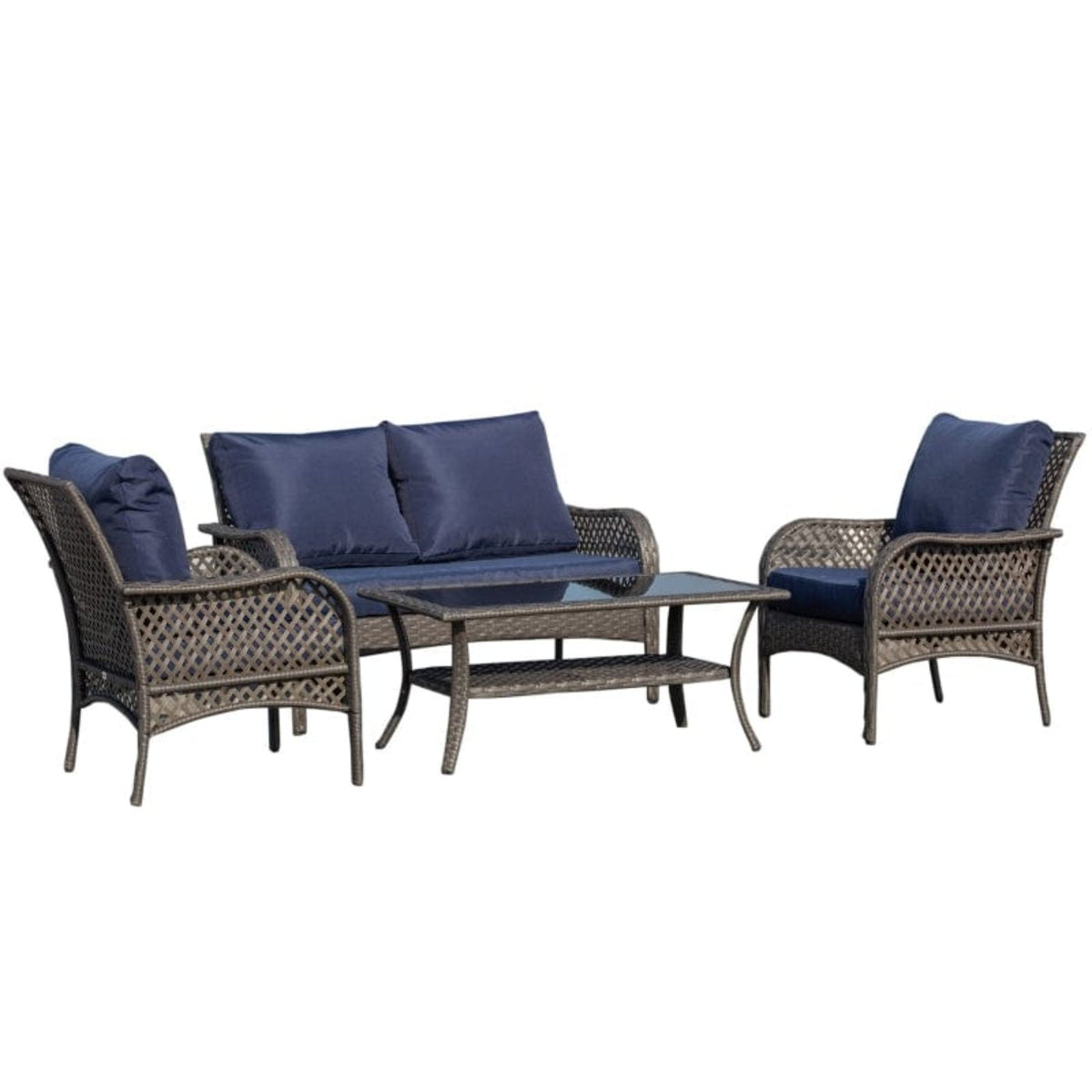 Outsunny 4-Piece Outdoor Wicker Sofa Set, Outdoor PE Rattan Conversation Furniture - 860-159BU